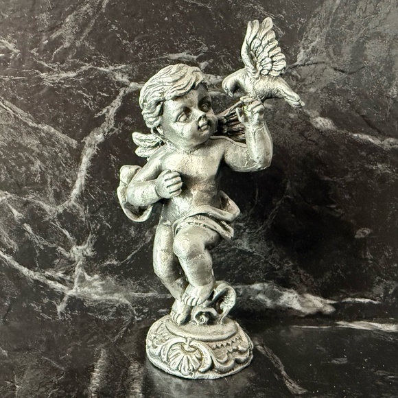 SUN Small Pewter Cherub Angel with Dove Figurine - Picture 1 of 13